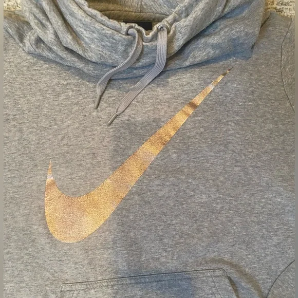 Nike Heather Gray Pullover Hoodie with Metallic Rose Gold Swoosh Size Small - Picture 4 of 7